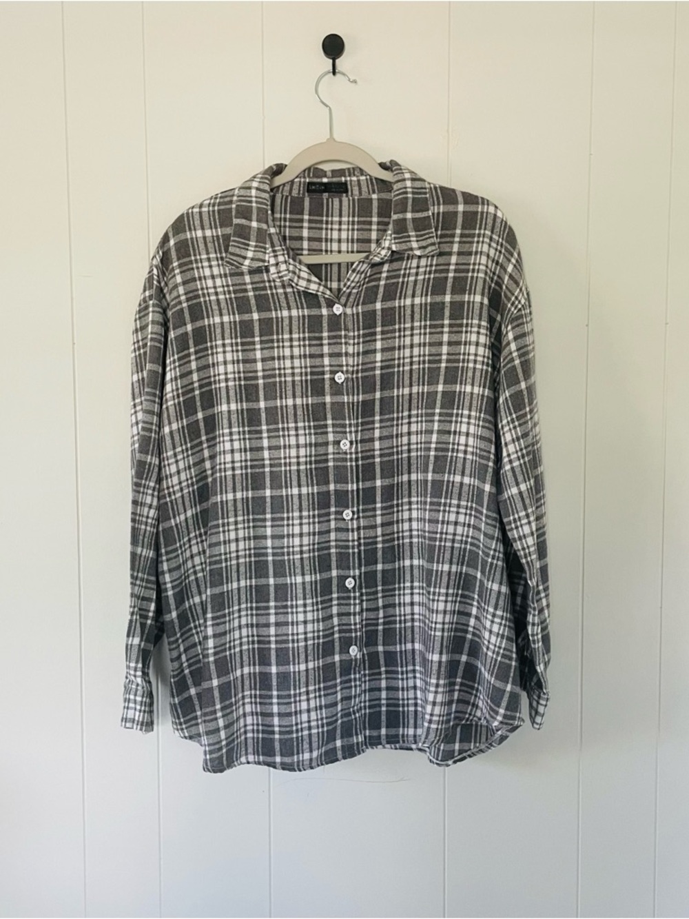 SHEIN Black and White Plaid Button-Down Shirt